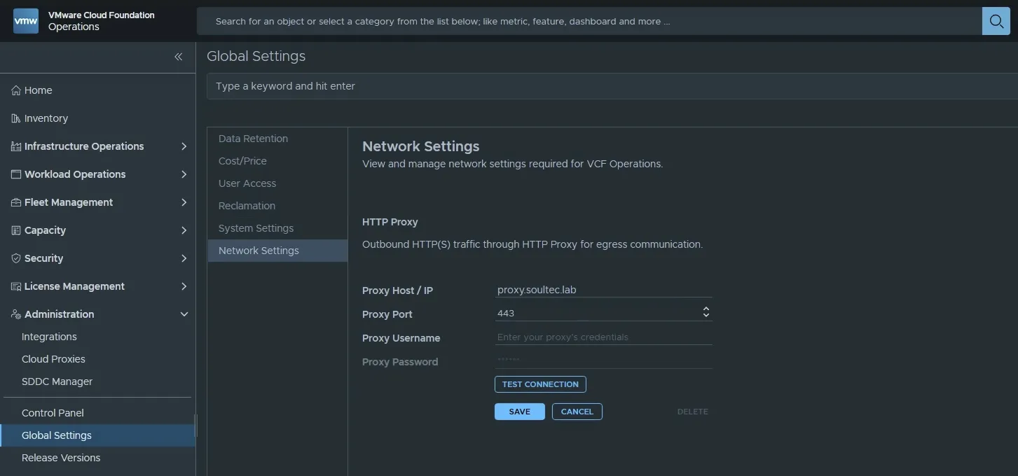 Proxy Settings in VCF