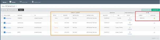 Wartungsübersicht HPE Infosight